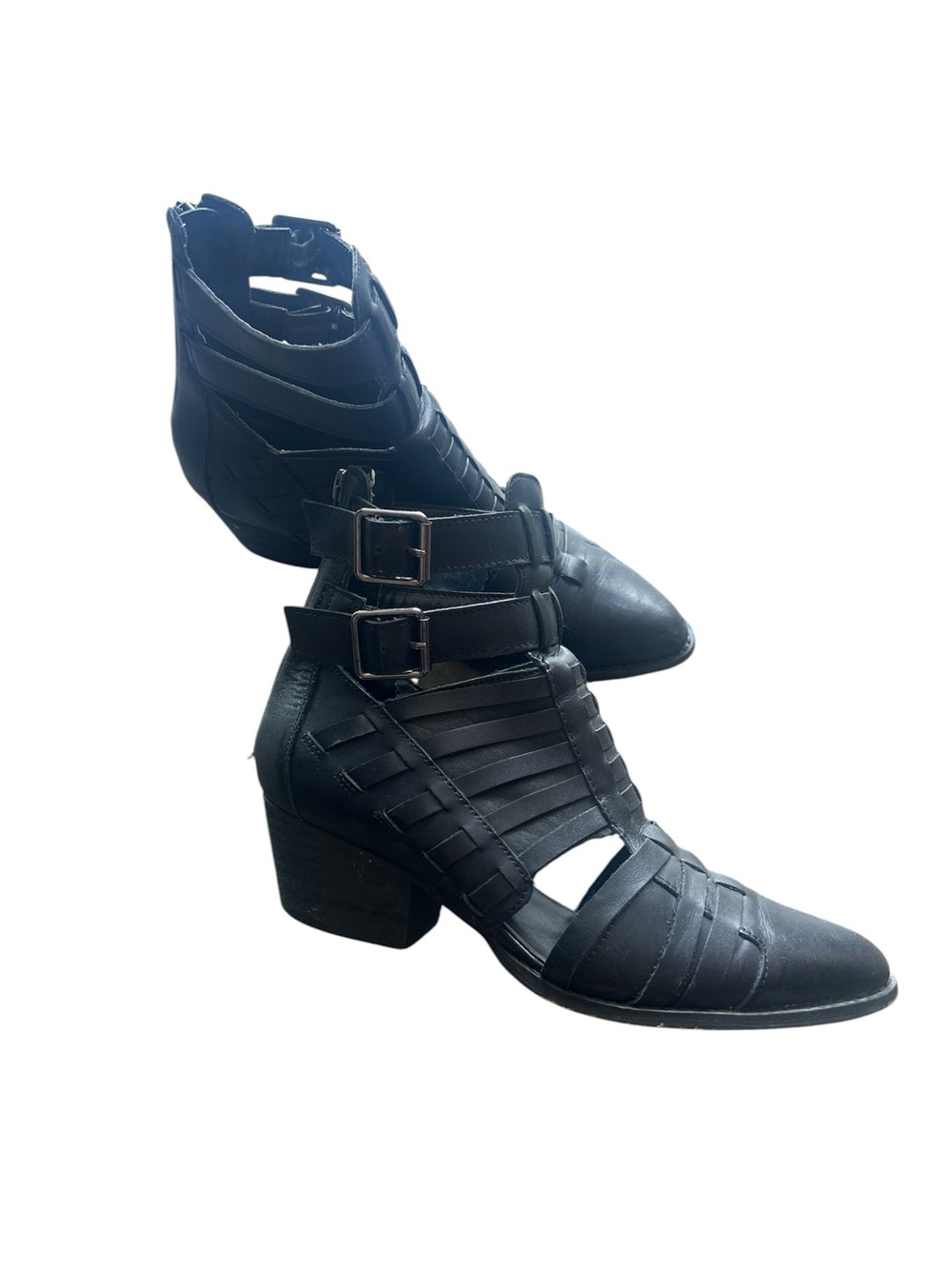 Chinese Laundry Black Strappy Block Heel Ankle Boots